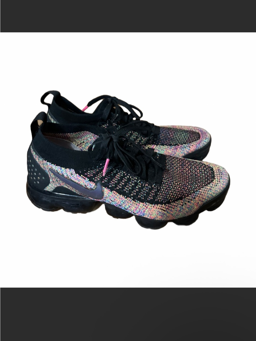 Nike Women's Black Flyknit Sneakers with Multicolor Knit